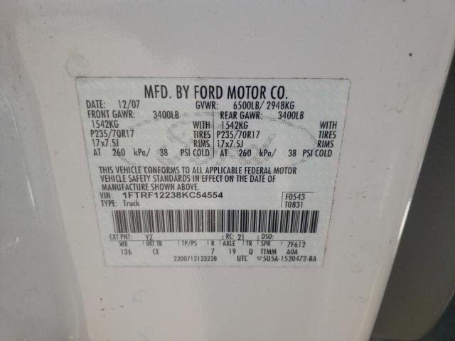 FORD F150 2008 with VIN 1FTRF12238KC54554 - Photo from auction
