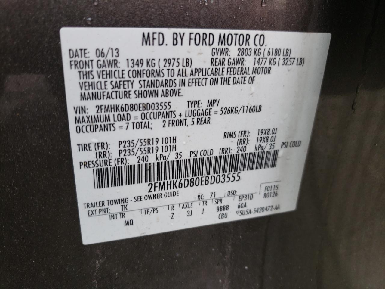 Photo 10 from auction – 2014 FORD FLEX LIMIT with VIN 2FMHK6D80EBD03555