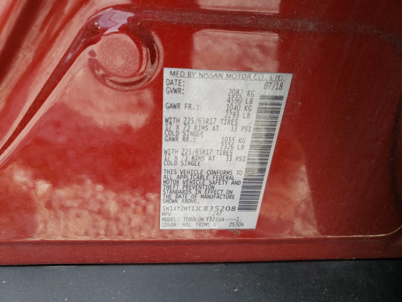 Photo 10 from auction – 2018 NISSAN ROGUE S with VIN 5N1AT2MT1JC835208