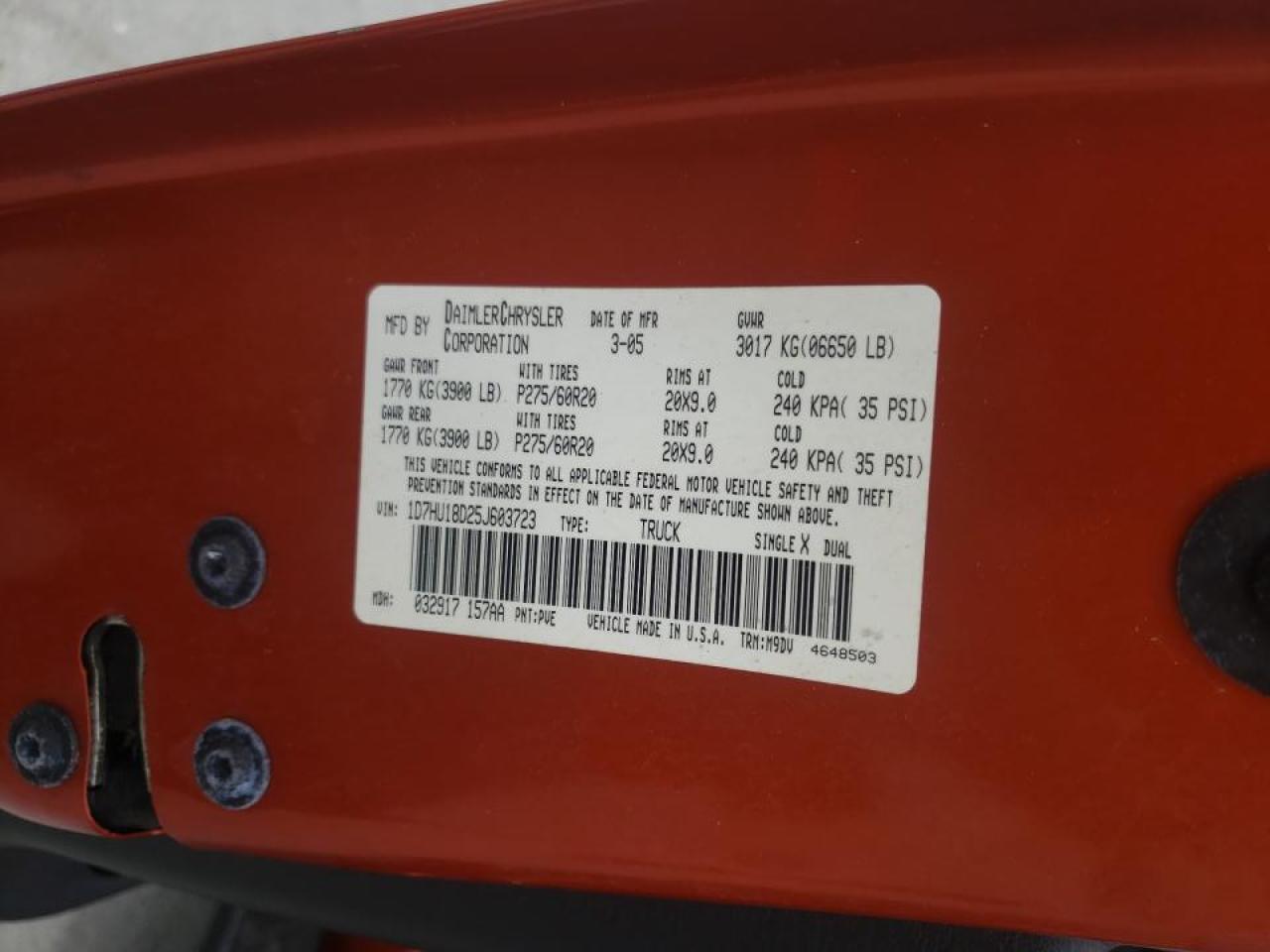 Photo 10 from auction – 2005 DODGE RAM 1500 S with VIN 1D7HU18D25J603723