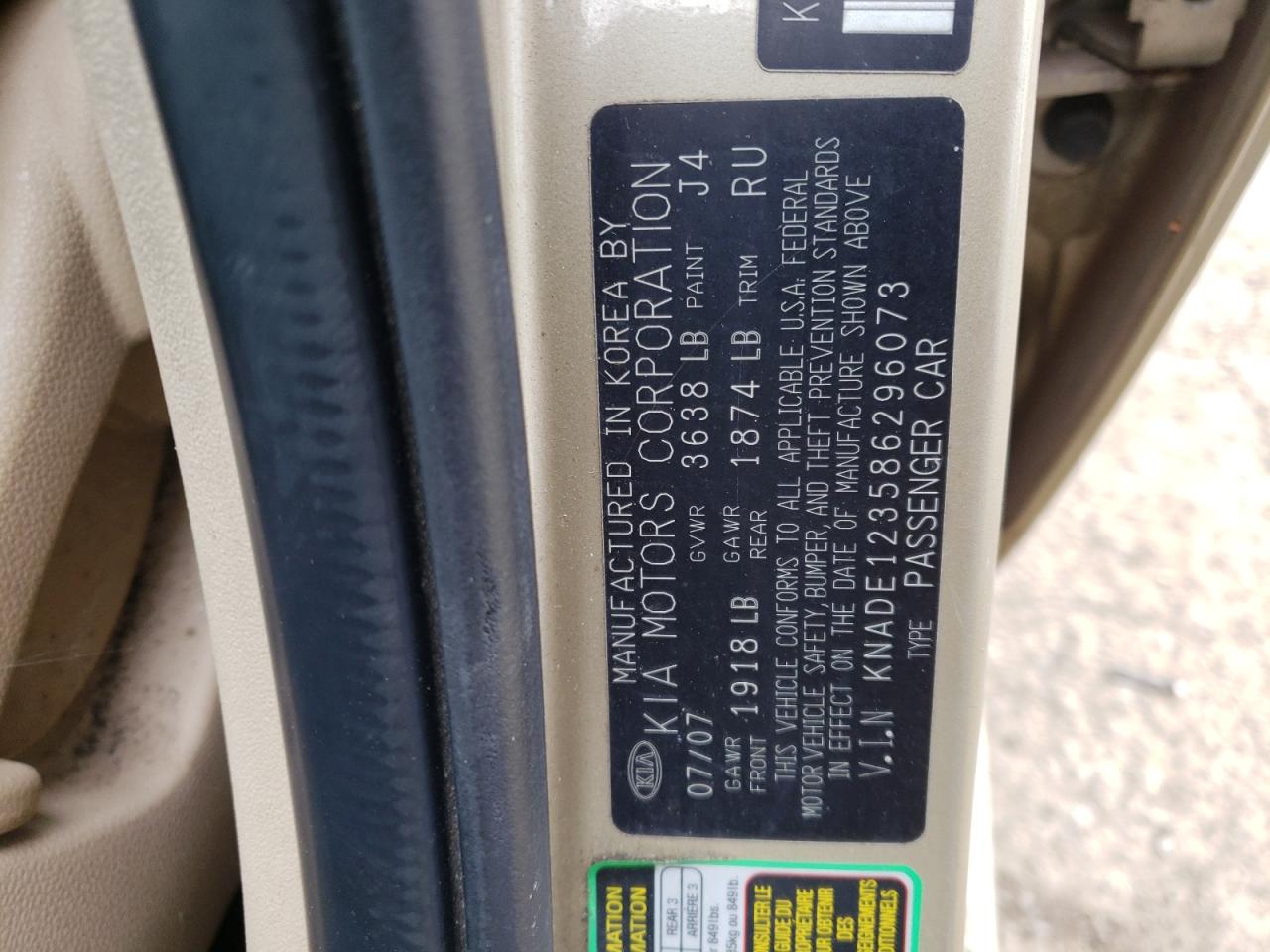 Photo 10 from auction – 2008 KIA RIO BASE with VIN KNADE123586296073