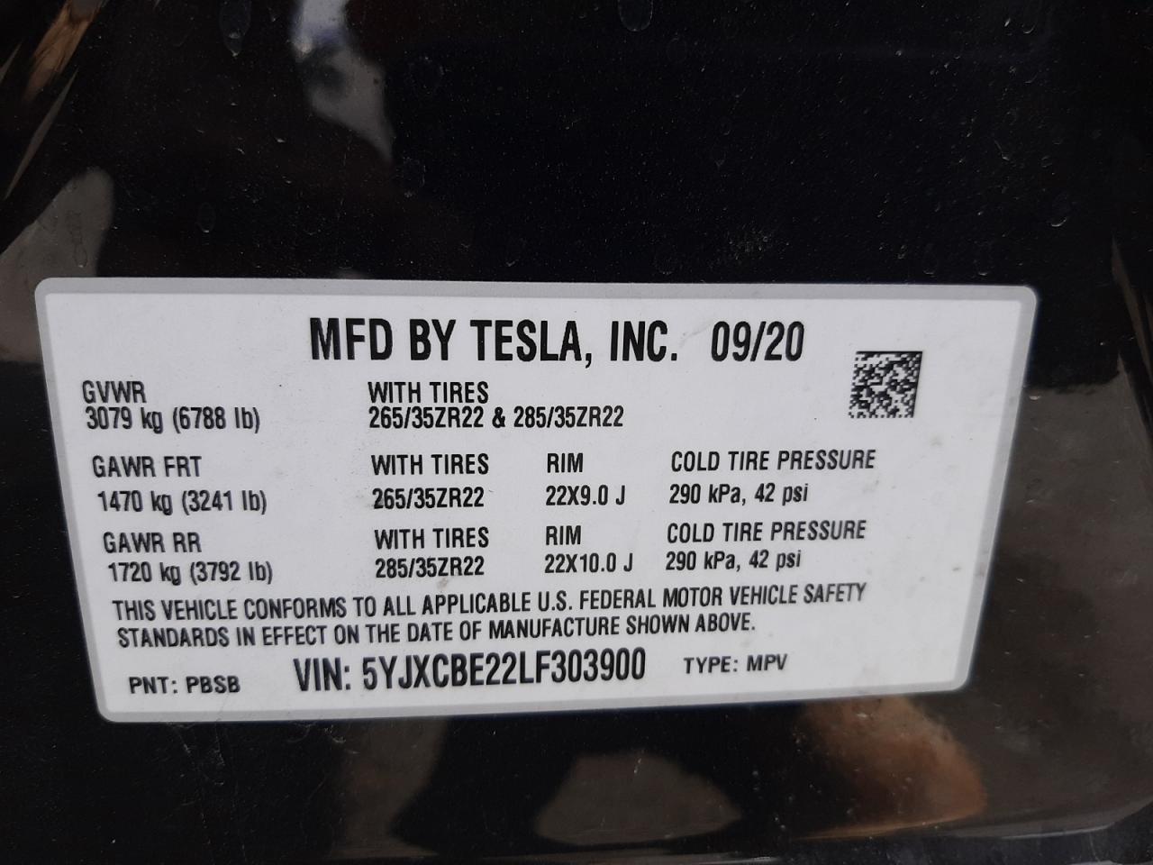Photo 10 from auction – 2020 TESLA MODEL X with VIN 5YJXCBE22LF303900