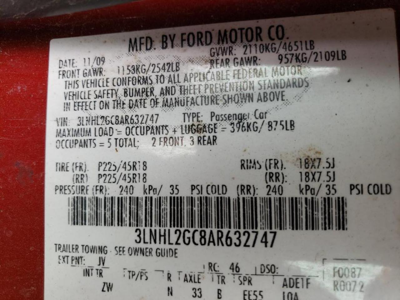 Photo 10 from auction – 2010 LINCOLN MKZ with VIN 3LNHL2GC8AR632747