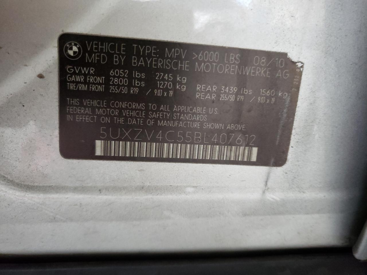 Photo 10 from auction – 2011 BMW X5 XDRIVE3 with VIN 5UXZV4C55BL407612