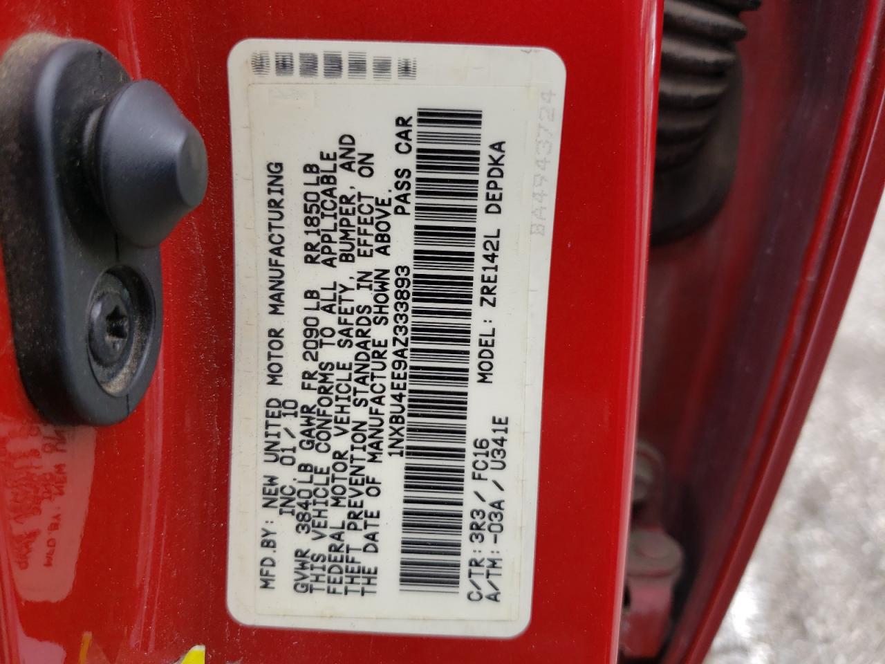 Photo 10 from auction – 2010 TOYOTA COROLLA BA with VIN 1NXBU4EE9AZ333893