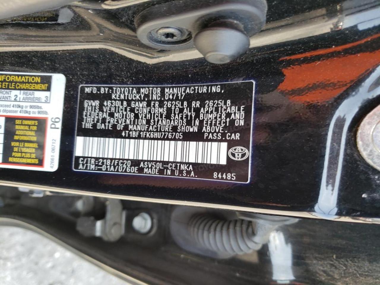 Photo 10 from auction – 2017 TOYOTA CAMRY with VIN 4T1BF1FK6HU776705