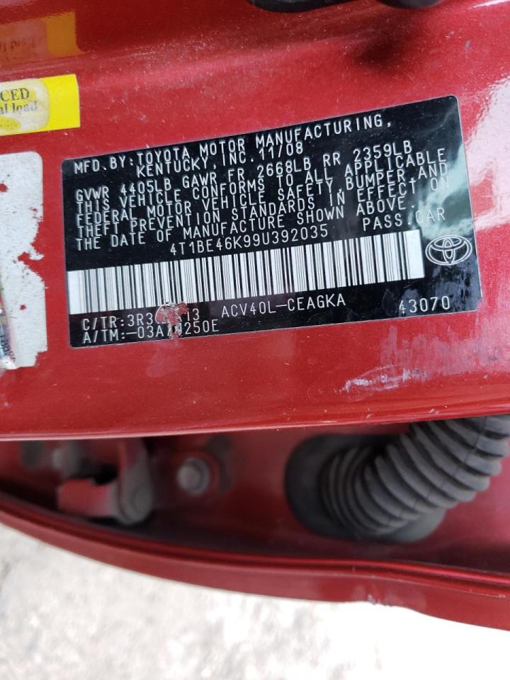 Photo 10 from auction – 2009 TOYOTA CAMRY BASE with VIN 4T1BE46K99U392035