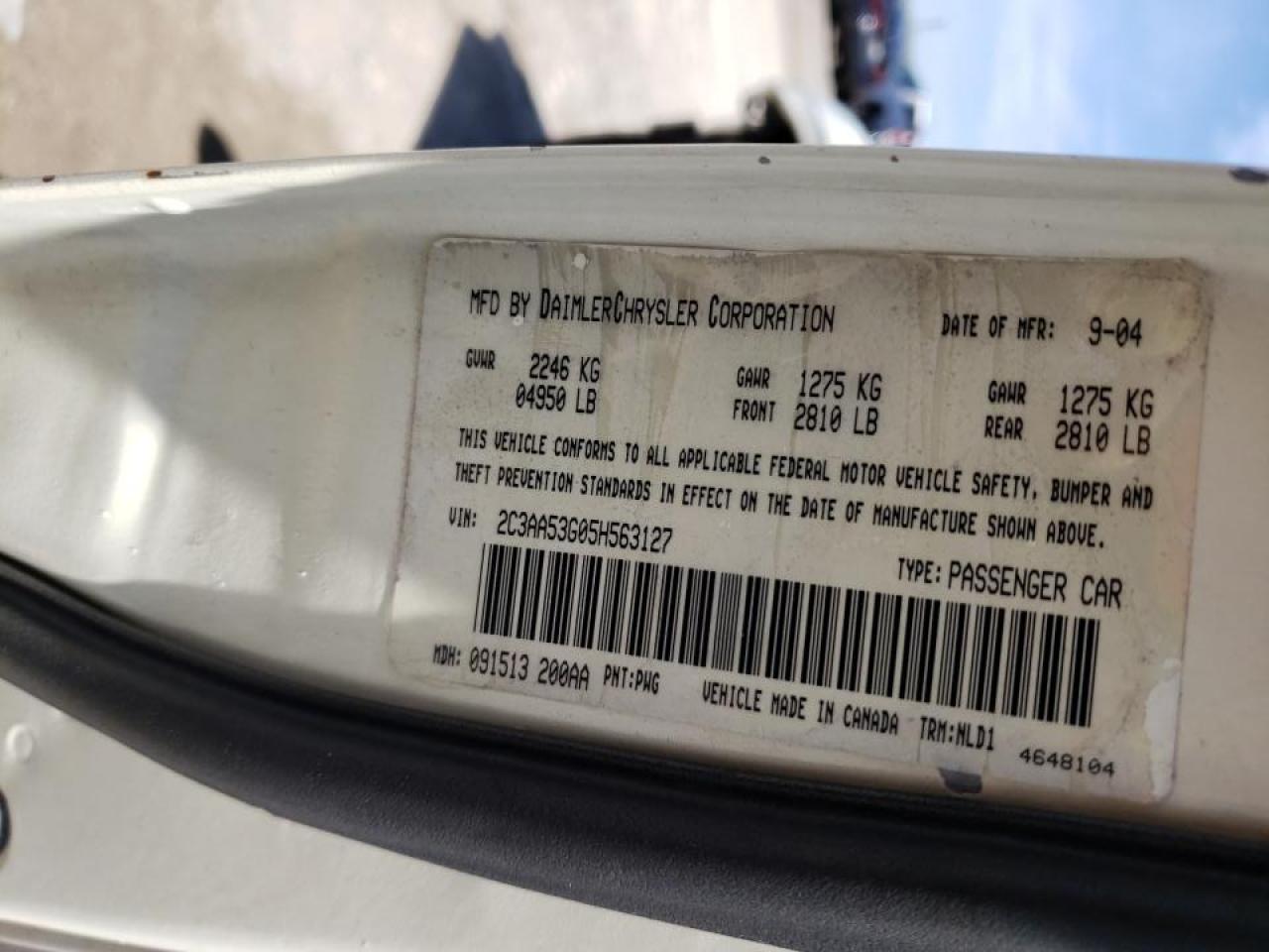 Photo 10 from auction – 2005 CHRYSLER 300 TOURIN with VIN 2C3AA53G05H563127