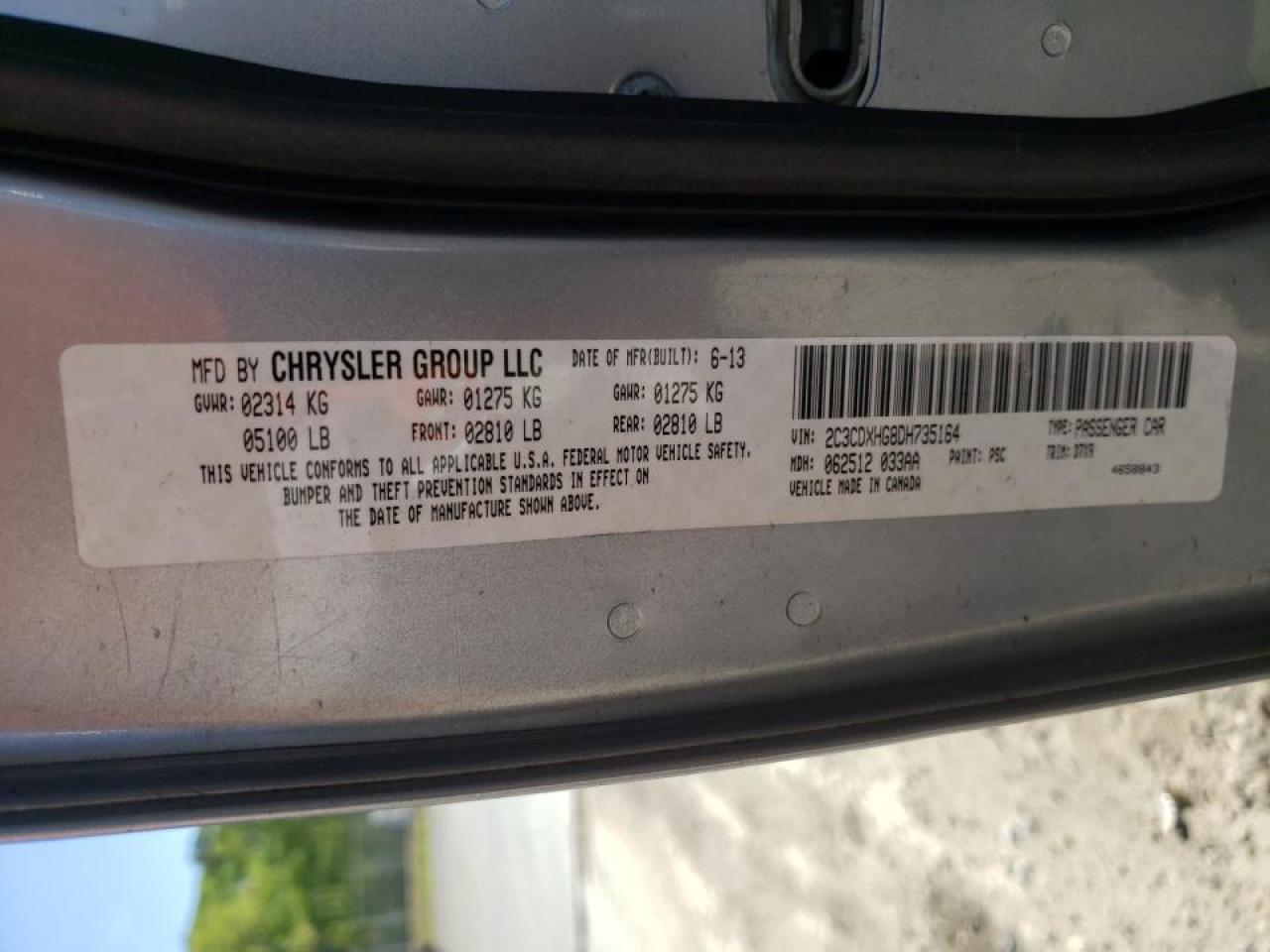 Photo 10 from auction – 2013 DODGE CHARGER SX with VIN 2C3CDXHG8DH735164