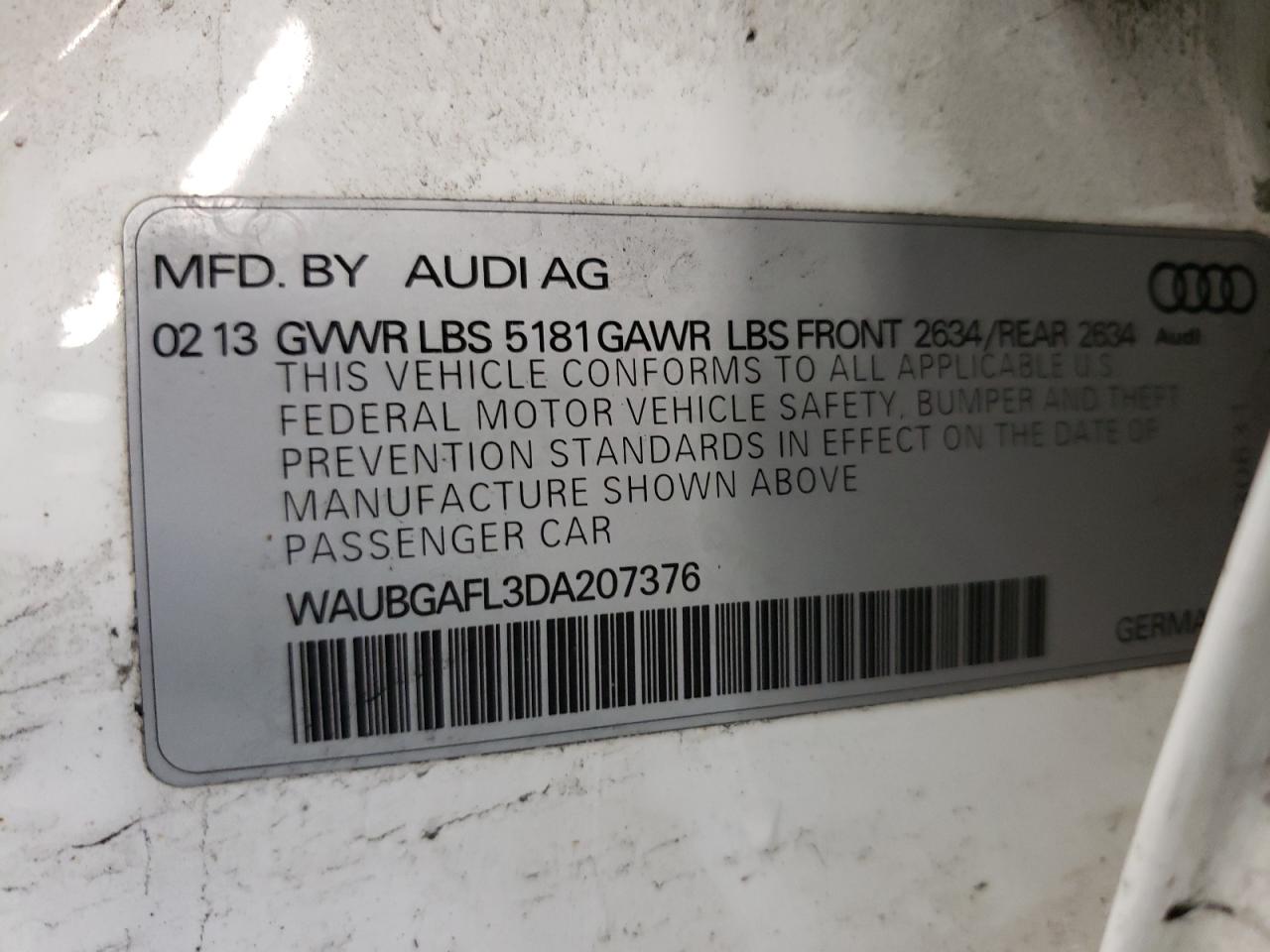 Photo 10 from auction – 2013 AUDI S4 PREMIUM with VIN WAUBGAFL3DA207376