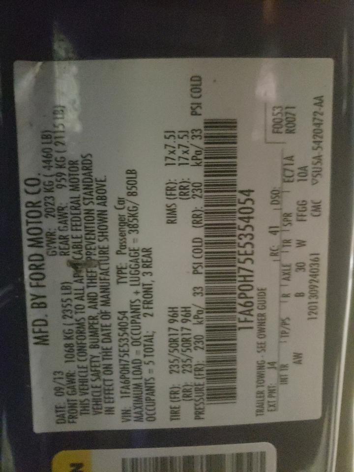 Photo 10 from auction – 2014 FORD FUSION SE with VIN 1FA6P0H75E5354054