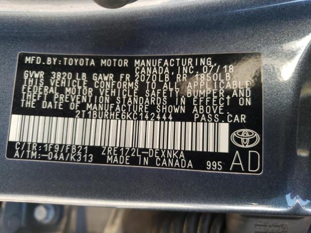 Photo 10 from auction – 2019 TOYOTA COROLLA L with VIN 2T1BURHE6KC142444