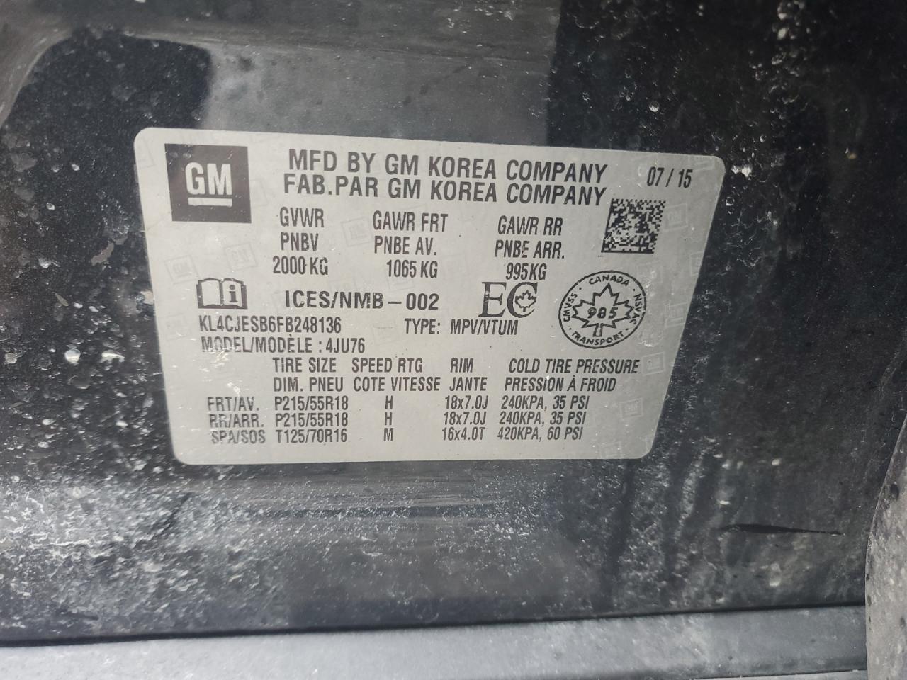 Photo 20 from auction – 2015 BUICK ENCORE with VIN KL4CJESB6FB248136