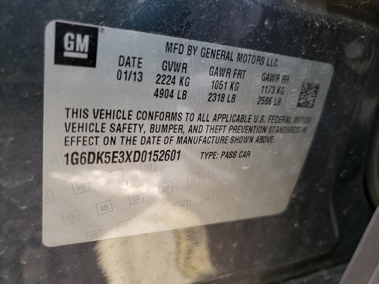 Photo 10 from auction – 2013 CADILLAC CTS PERFOR with VIN 1G6DK5E3XD0152601