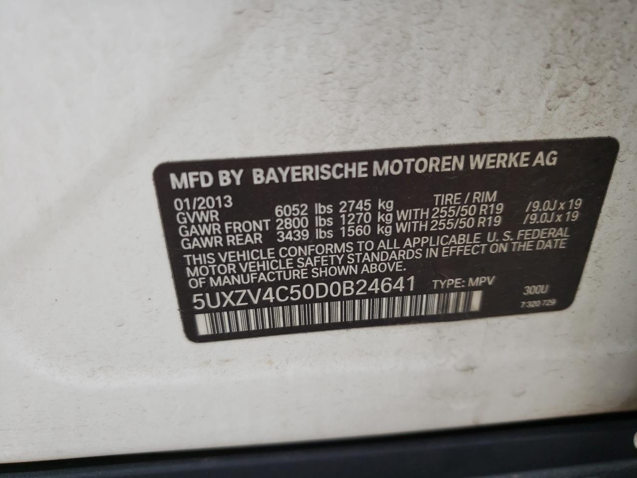 Photo 10 from auction – 2013 BMW X5 XDRIVE3 with VIN 5UXZV4C50D0B24641