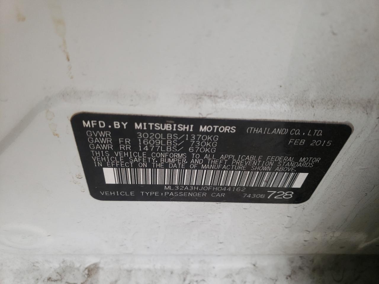 Photo 10 from auction – 2015 MITSUBISHI MIRAGE DE with VIN ML32A3HJ0FH044162
