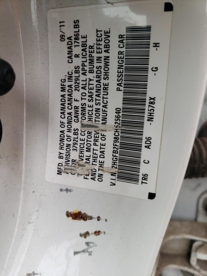 Photo 10 from auction – 2012 HONDA CIVIC EXL with VIN 2HGFB2F98CH525640