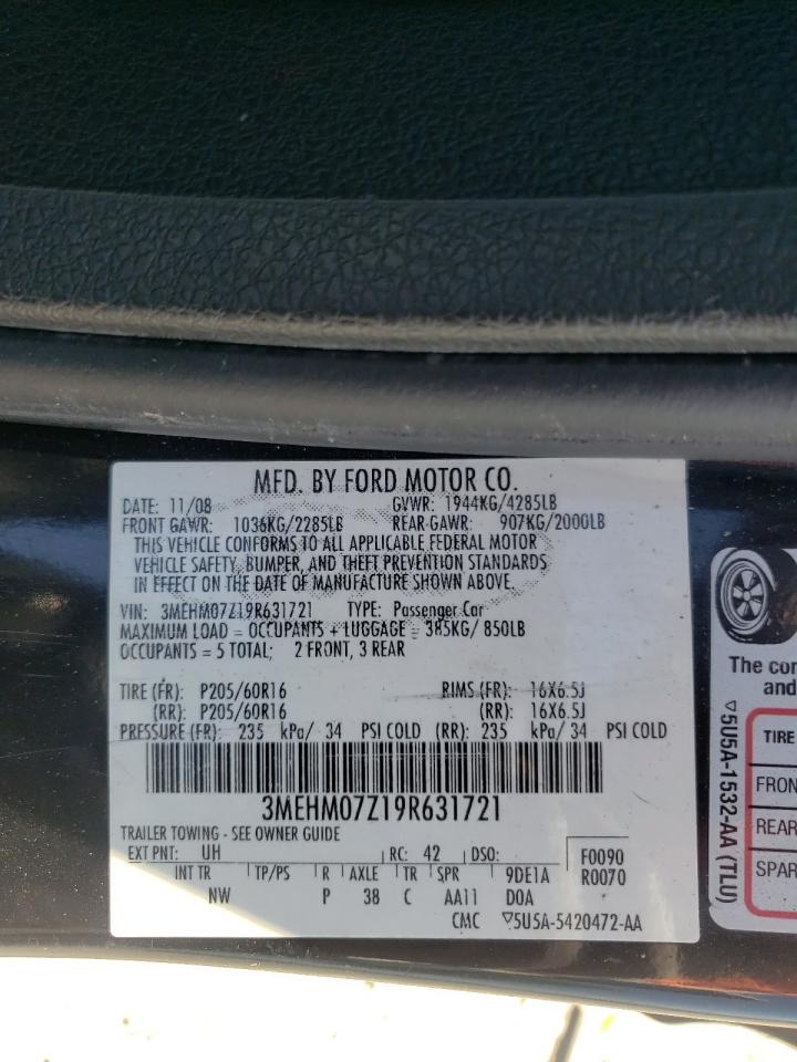 Photo 10 from auction – 2009 MERCURY MILAN with VIN 3MEHM07Z19R631721