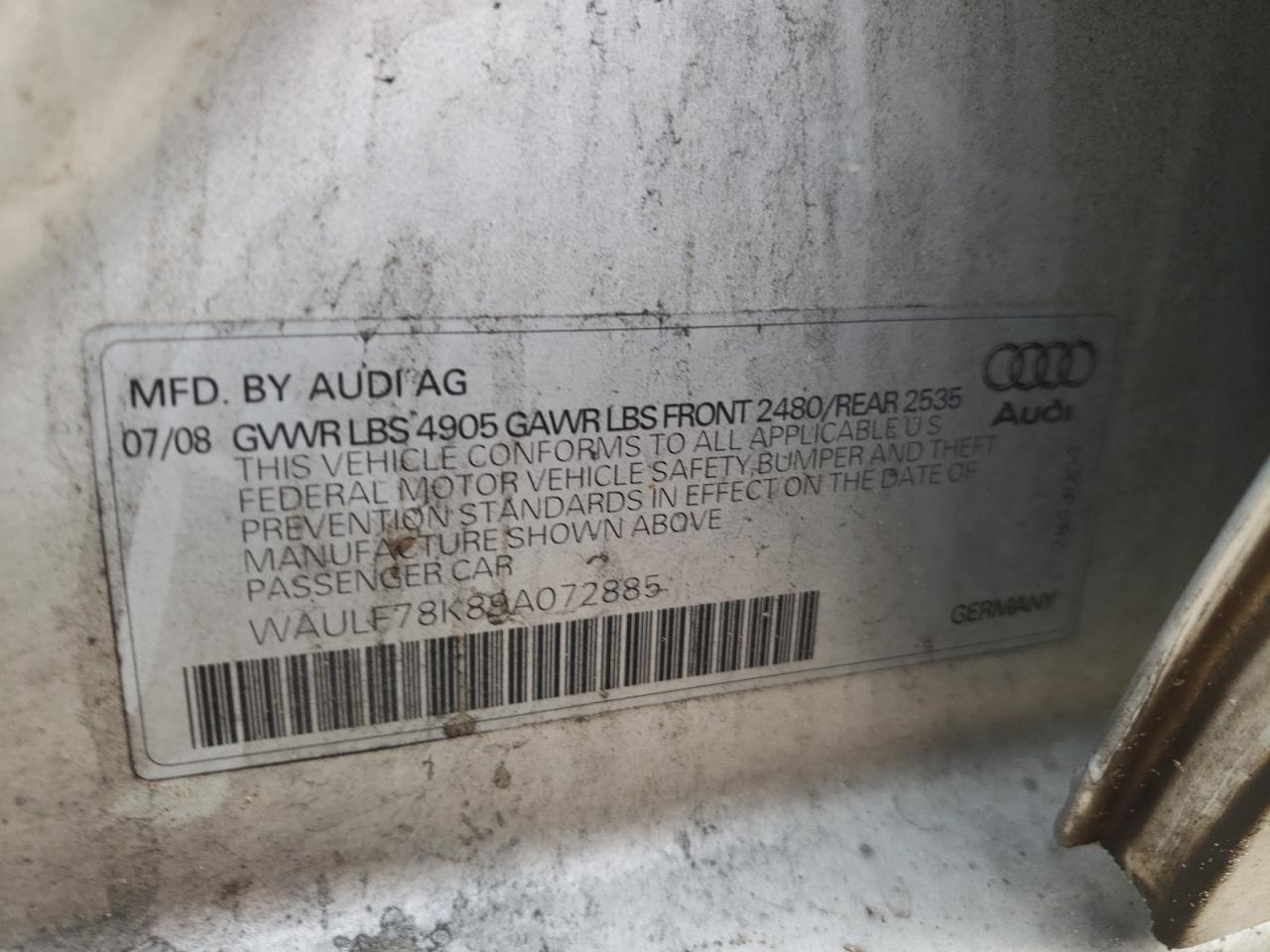 Photo 10 from auction – 2009 AUDI A4 2.0T QU with VIN WAULF78K89A072885