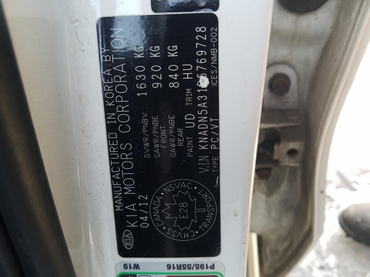 Photo 10 from auction – 2013 KIA RIO EX with VIN KNADN5A31D6769728