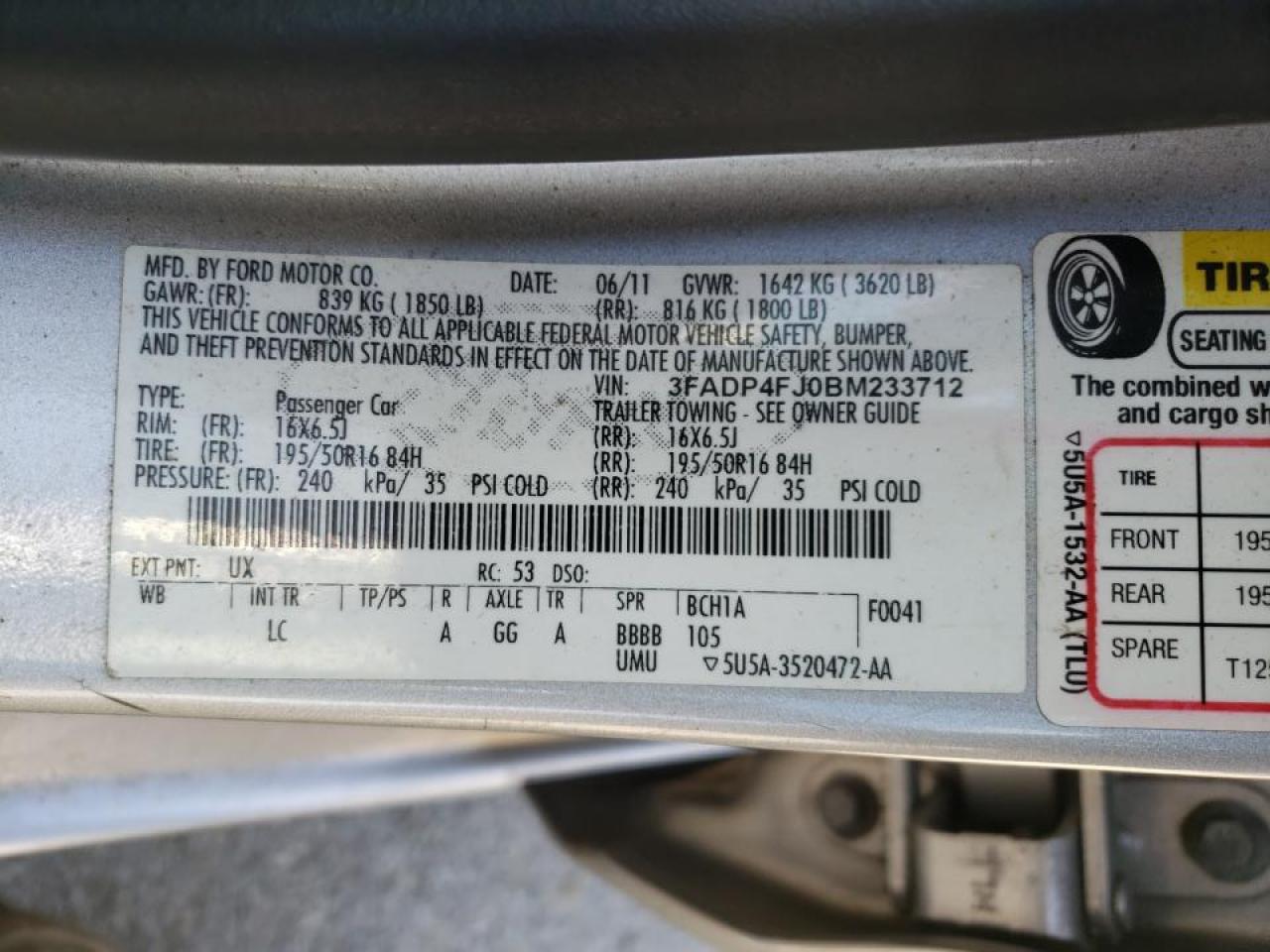 Photo 10 from auction – 2011 FORD FIESTA SES with VIN 3FADP4FJ0BM233712