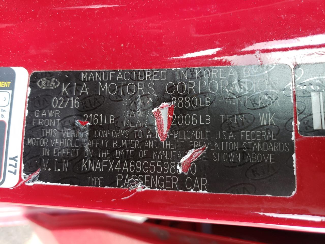 Photo 10 from auction – 2016 KIA FORTE LX with VIN KNAFX4A69G5598390