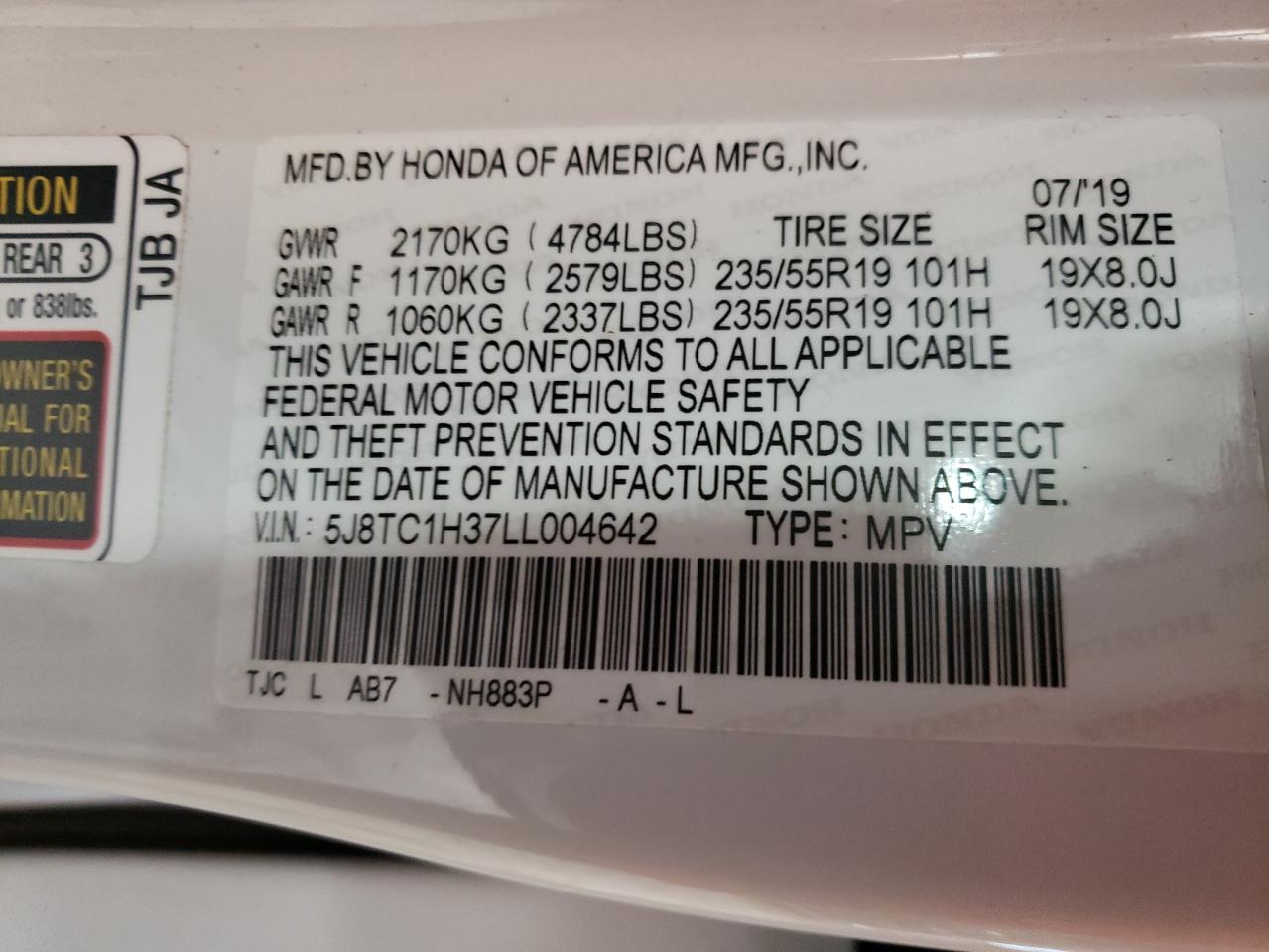Photo 10 from auction – 2020 ACURA RDX with VIN 5J8TC1H37LL004642
