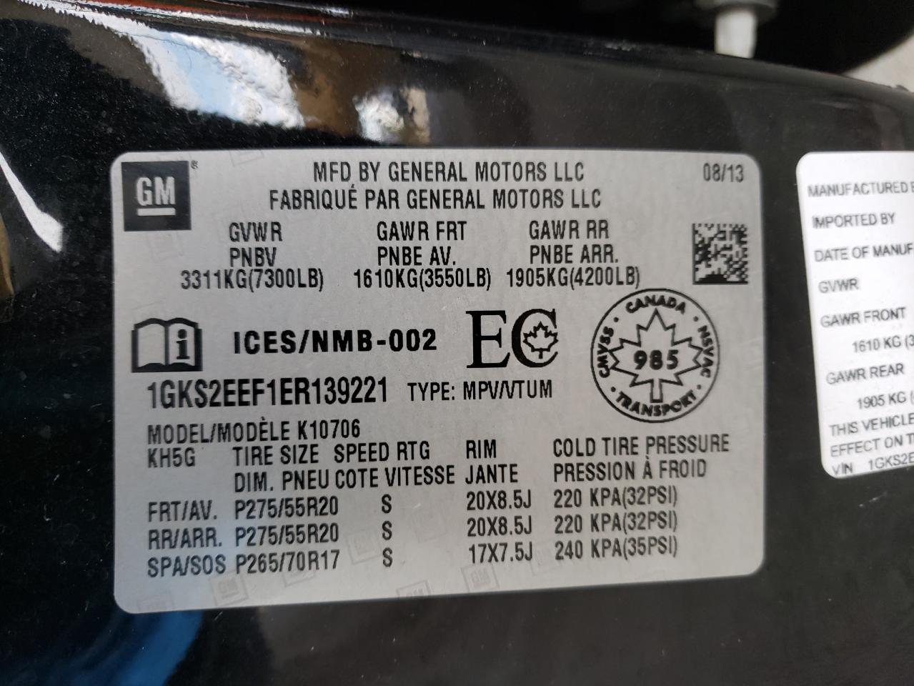 Photo 10 from auction – 2014 GMC YUKON DENA with VIN 1GKS2EEF1ER139221