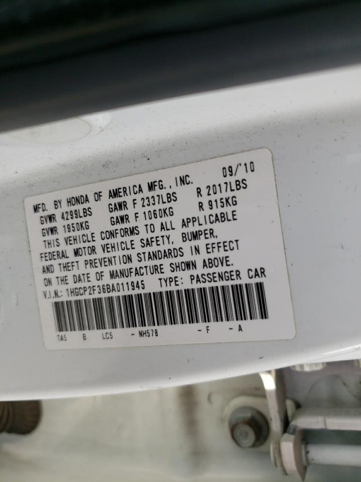 Photo 10 from auction – 2011 HONDA ACCORD LX with VIN 1HGCP2F36BA011945