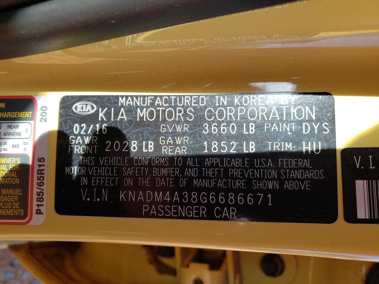 Zdjęcie 10 z aukcji – 2016 KIA RIO LX z VIN KNADM4A38G6686671