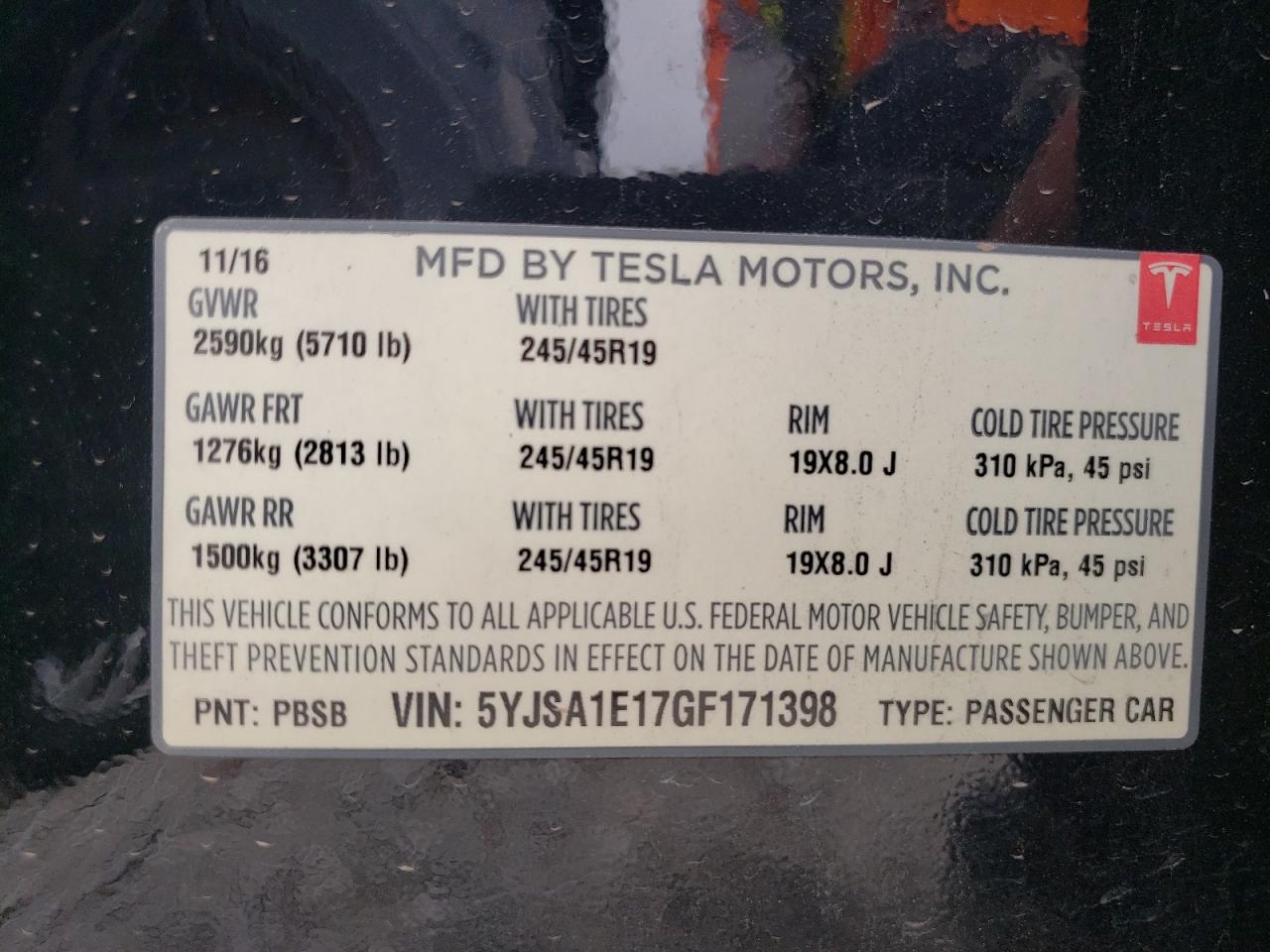 Photo 10 from auction – 2016 TESLA MODEL S with VIN 5YJSA1E17GF171398