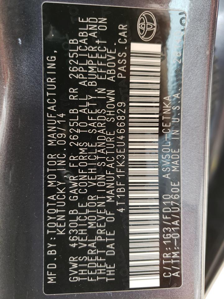 Photo 10 from auction – 2014 TOYOTA CAMRY L with VIN 4T1BF1FK3EU466829
