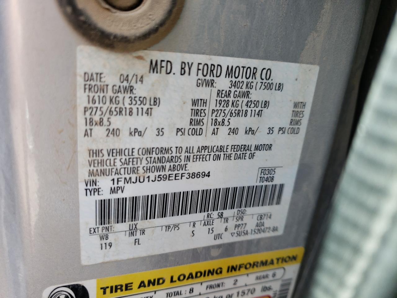 Photo 10 from auction – 2014 FORD EXPEDITION with VIN 1FMJU1J59EEF38694