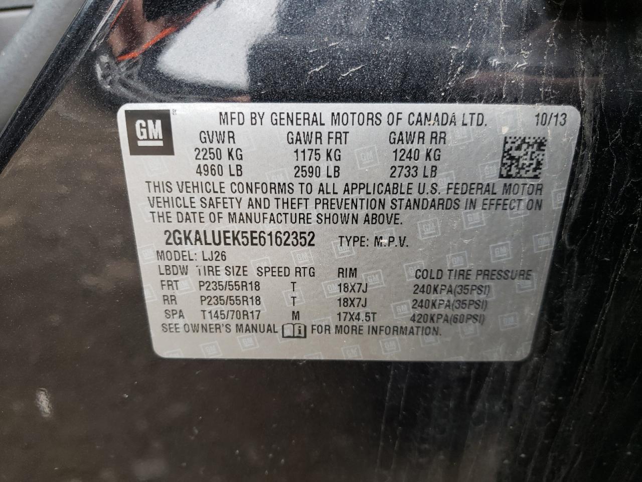 Zdjęcie 10 z aukcji – 2014 GMC TERRAIN DE z VIN 2GKALUEK5E6162352