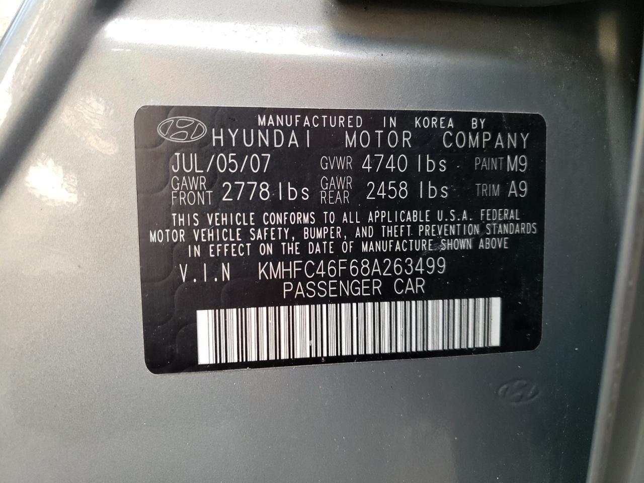 Photo 10 from auction – 2008 HYUNDAI AZERA SE with VIN KMHFC46F68A263499