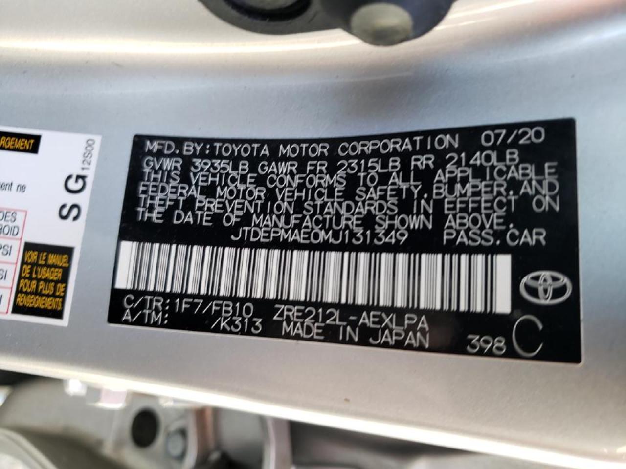 Photo 10 from auction – 2021 TOYOTA COROLLA LE with VIN JTDEPMAE0MJ131349