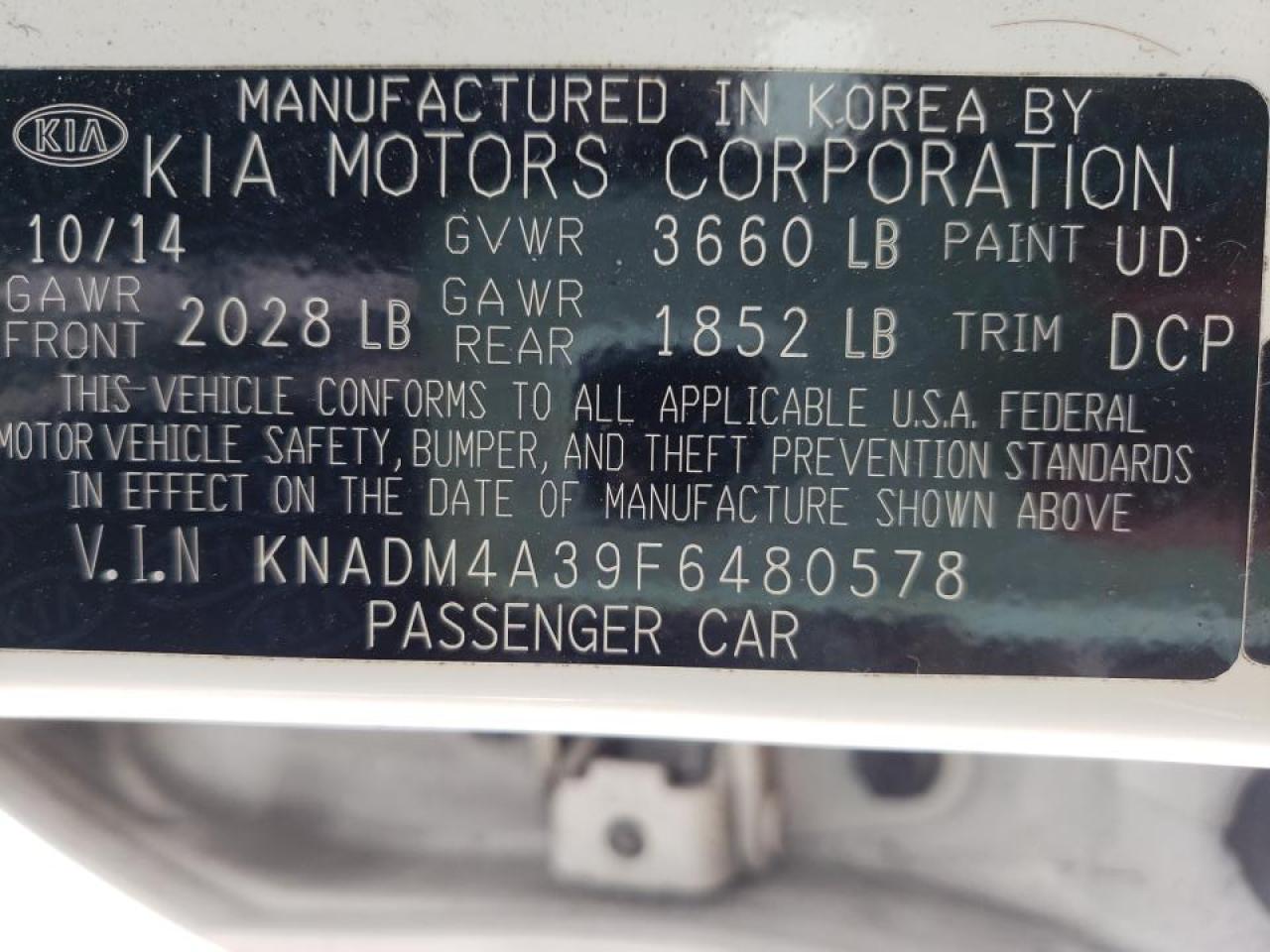 Photo 10 from auction – 2015 KIA RIO LX with VIN KNADM4A39F6480578