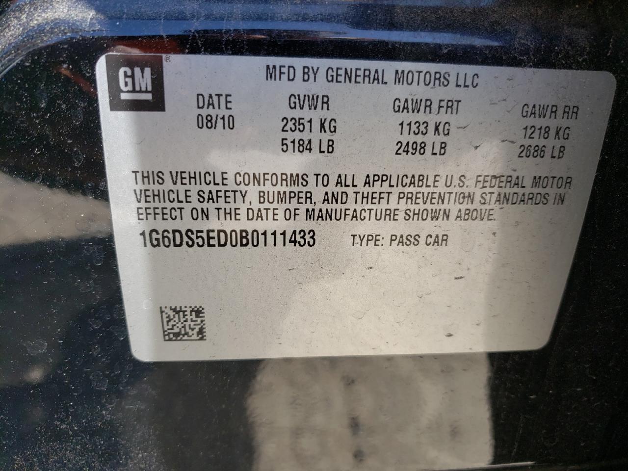 Photo 10 from auction – 2011 CADILLAC CTS PREMIU with VIN 1G6DS5ED0B0111433