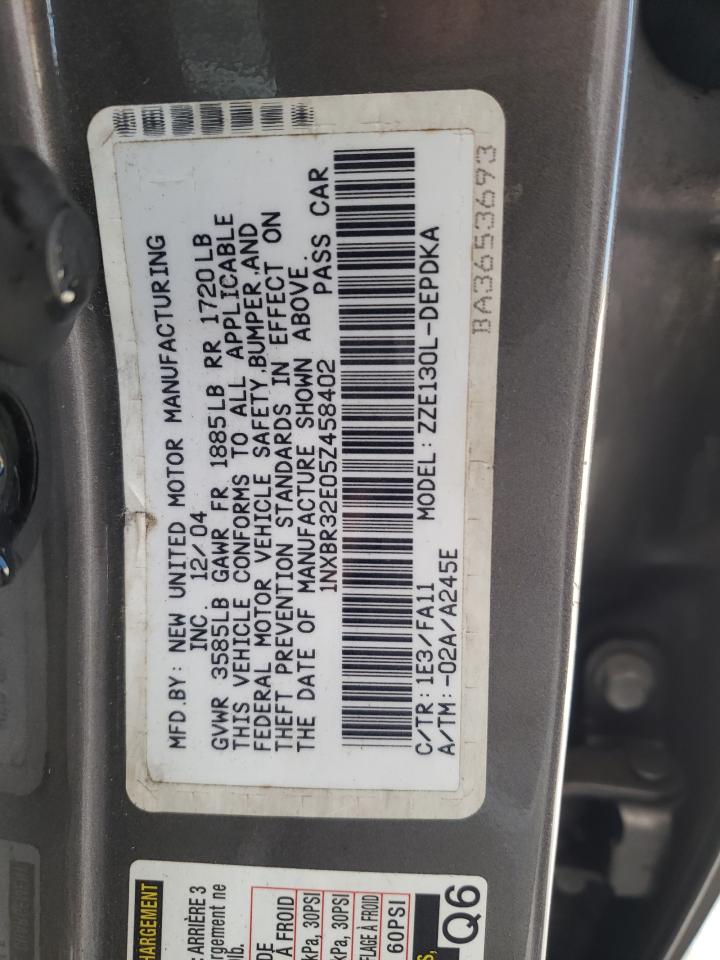 Photo 10 from auction – 2005 TOYOTA COROLLA CE with VIN 1NXBR32E05Z458402