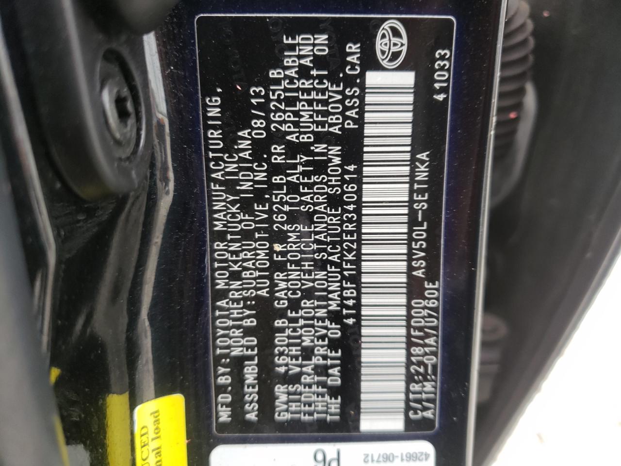 Photo 10 from auction – 2014 TOYOTA CAMRY L with VIN 4T4BF1FK2ER340614