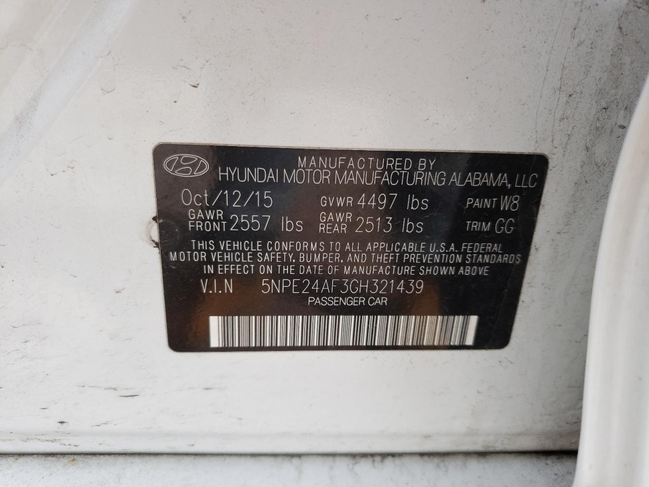 Photo 10 from auction – 2016 HYUNDAI SONATA SE with VIN 5NPE24AF3GH321439