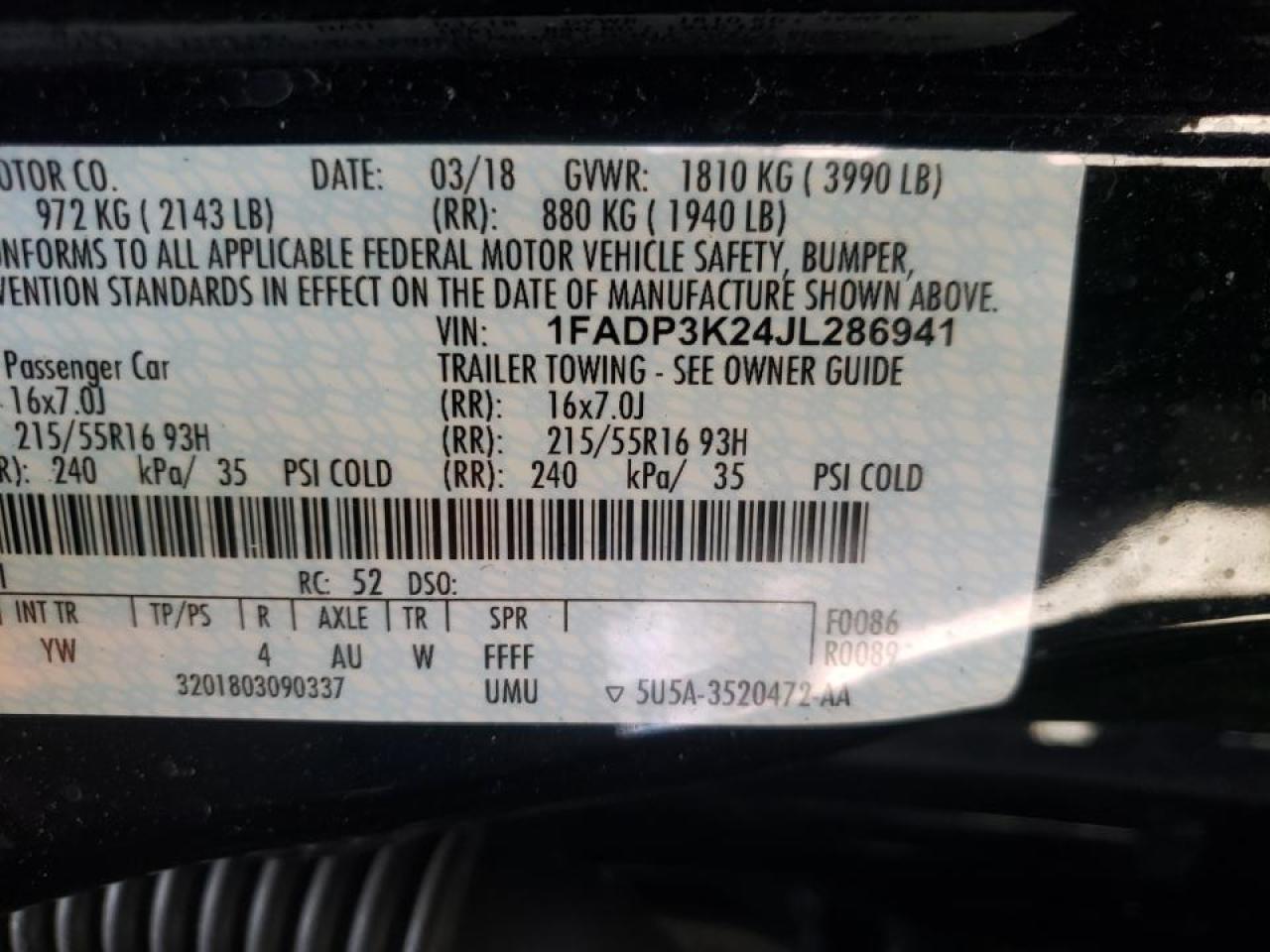 Photo 10 from auction – 2018 FORD FOCUS SE with VIN 1FADP3K24JL286941