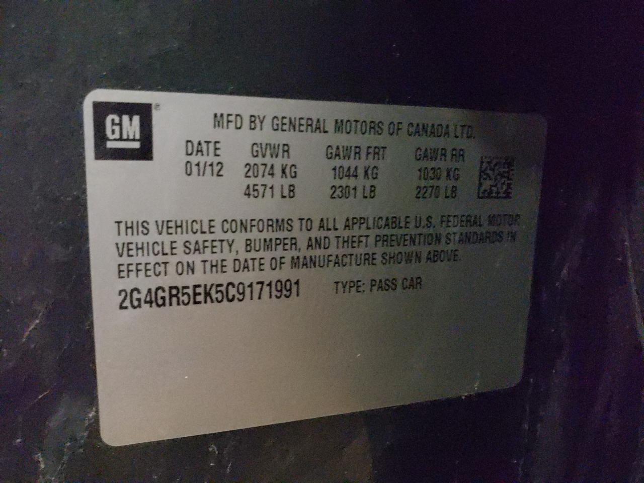 Photo 10 from auction – 2012 BUICK REGAL with VIN 2G4GR5EK5C9171991
