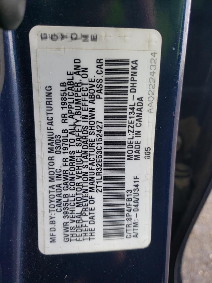 Photo 10 from auction – 2003 TOYOTA COROLLA MA with VIN 2T1LR32E53C152427