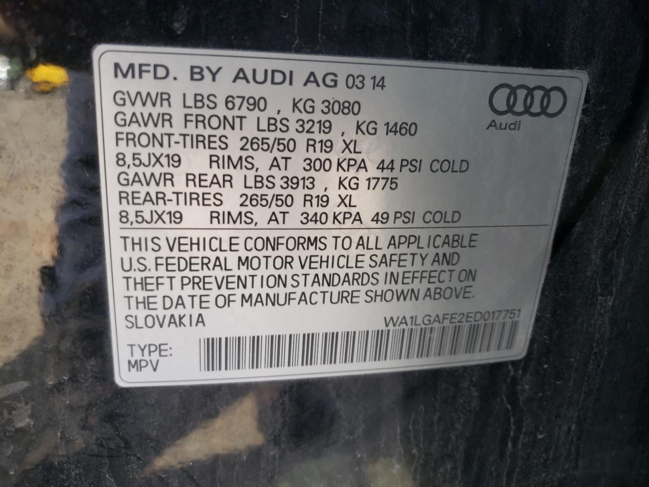 Foto 10 de la subasta – 2014 AUDI Q7 PREMIUM con VIN WA1LGAFE2ED017751