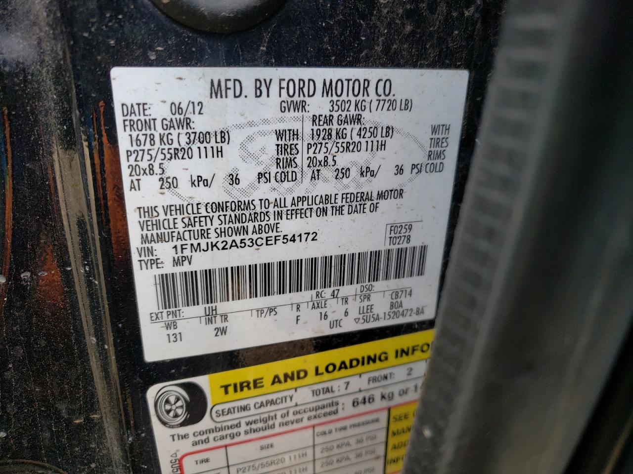 Photo 10 from auction – 2012 FORD EXPEDITION with VIN 1FMJK2A53CEF54172