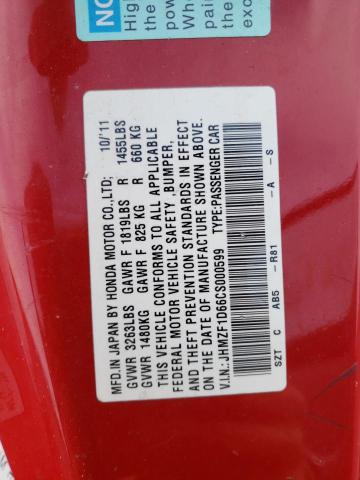 Photo 10 from auction – 2012 HONDA CR-Z EX with VIN JHMZF1D66CS000599