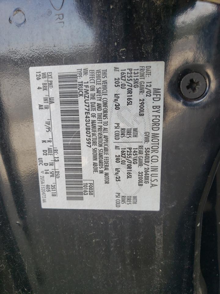 Photo 10 from auction – 2003 FORD EXPLORER S with VIN 1FMZU77E43UB07597
