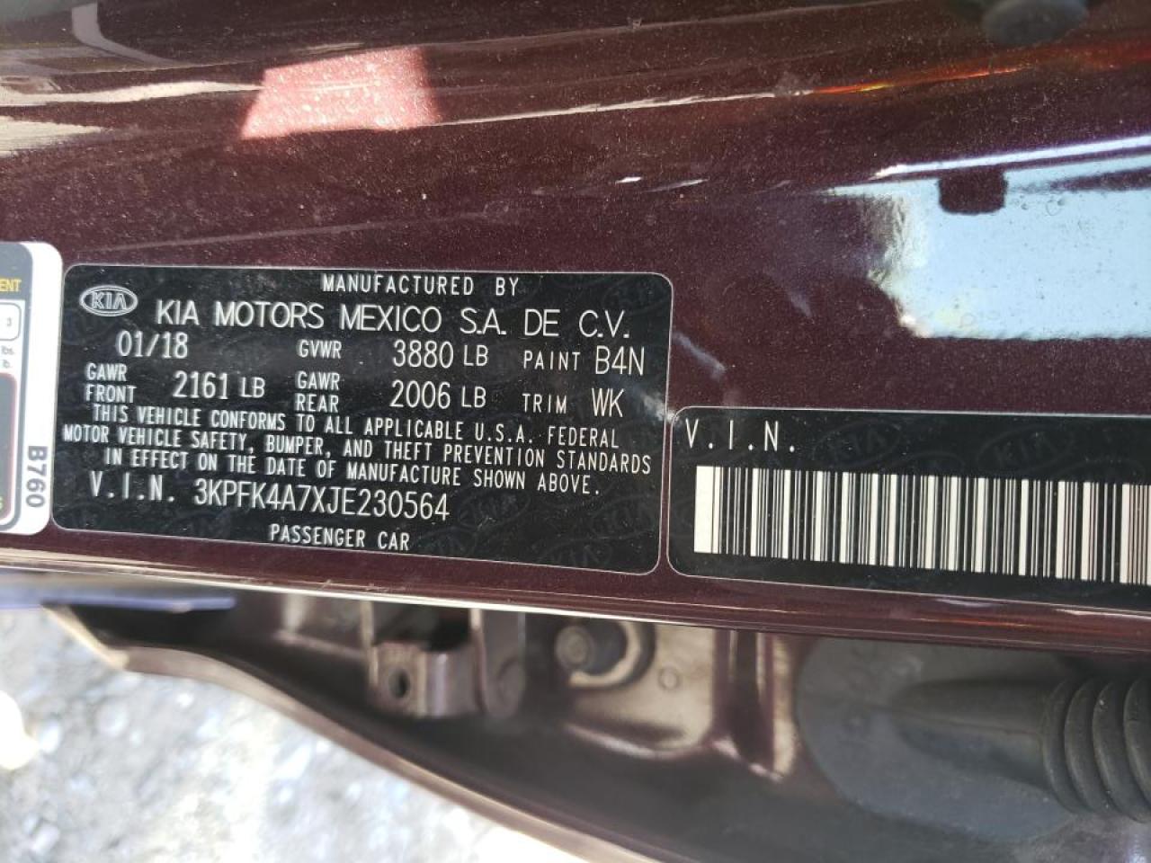 Photo 10 from auction – 2018 KIA FORTE LX with VIN 3KPFK4A7XJE230564