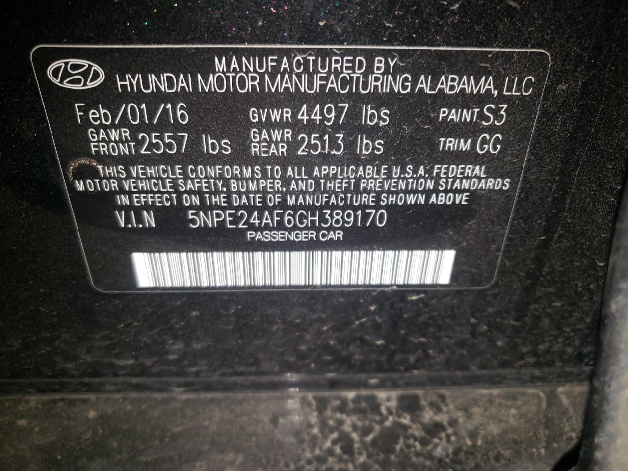 Photo 10 from auction – 2016 HYUNDAI SONATA SE with VIN 5NPE24AF6GH389170